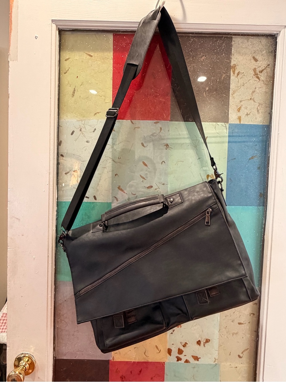 Seyfocnia Leather Messenger Bag for Men - dark chocolate brown. PU leather